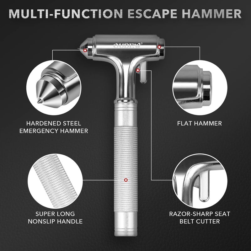 OUDEW Car Safety Hammer, Car Glass Breaker with Seat Belt Cutter, Automotive Escape Tool, Metal Window Breaker, Emergecy Safety Hammer for Auto Accidents (Silver) - Image 4
